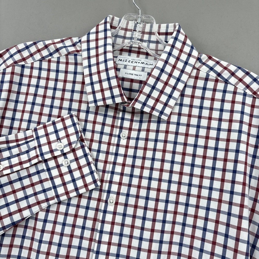 Mizzen+Main Shirt Mens XL Blue Red Check Button Up Long Sleeve Trim Fit Non-Iron